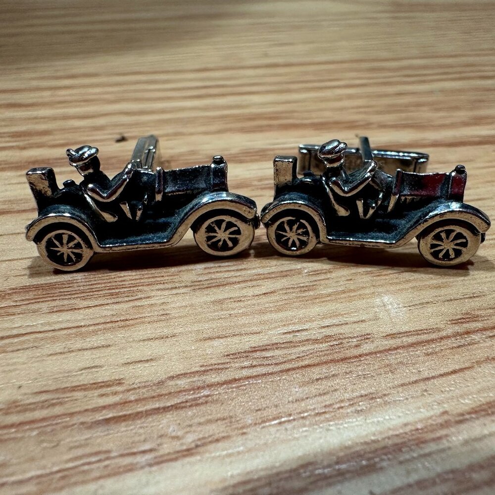 Swank Vintage Model T Antique Car Silver Tone Cufflinks